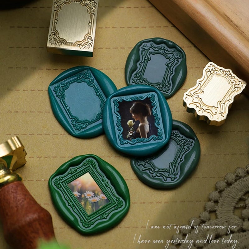 Atopbb 3D Embossed Frame Relief Carving Wax Sealing Stamp, Wood Handle, Wedding Invitations, Letter Sealing (F06) - Image 2